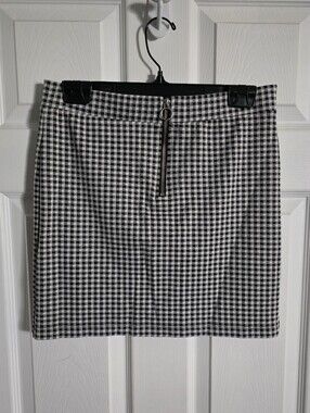 Divided Black and White Gingham Mini Skirt with Front Zip